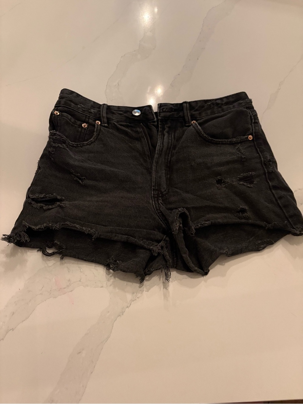 stradivarius Black Distressed Denim Jean Shorts